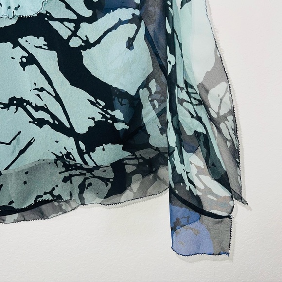 Diane Avon Furstenburg watercolor black green blue overlay sleeveless tank top - Picture 5 of 8